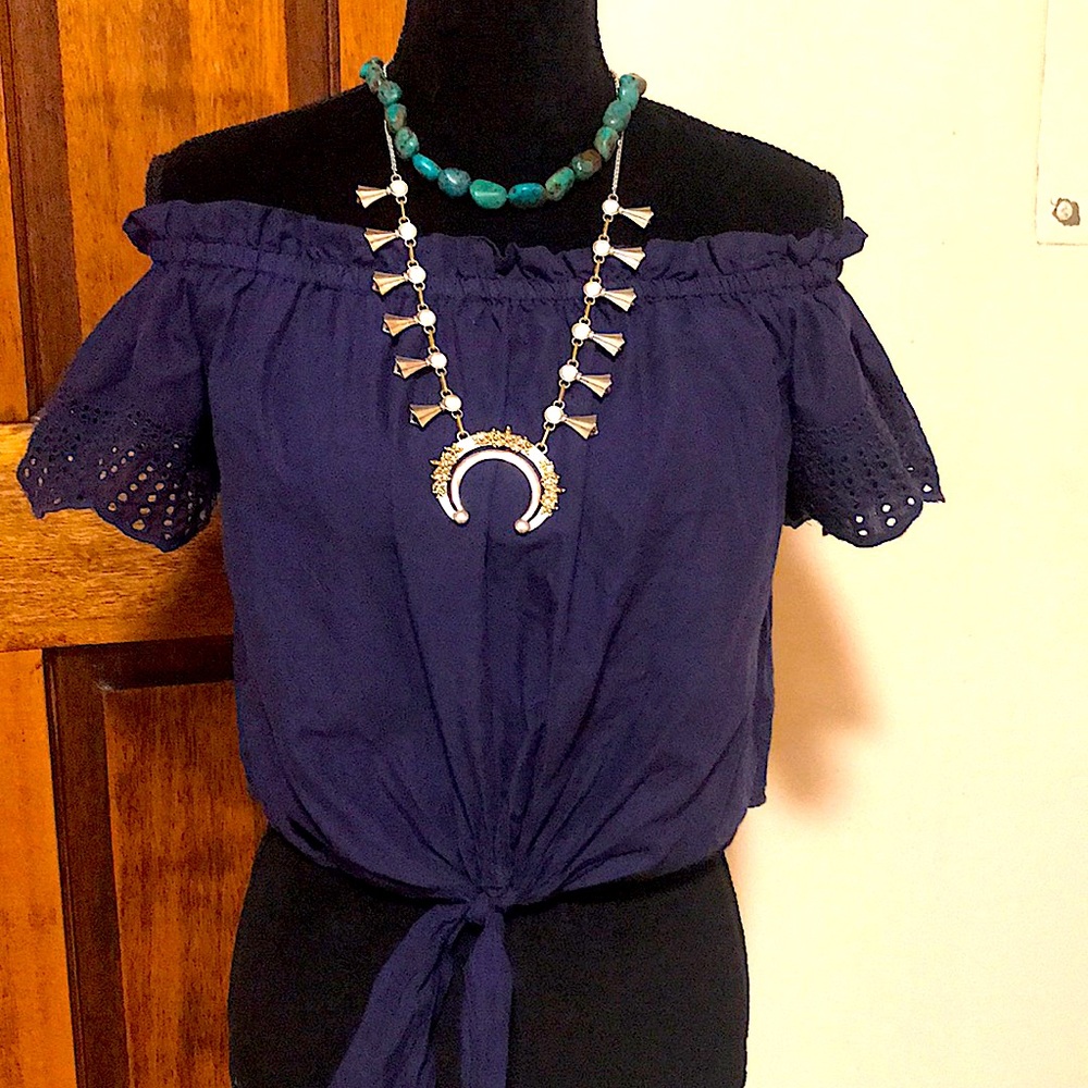 Off-shoulder Indigo Blue Top